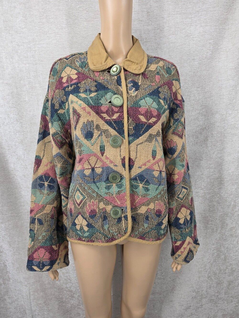 Vintage Cotton Floral Tapestry Jacket Earth Tones